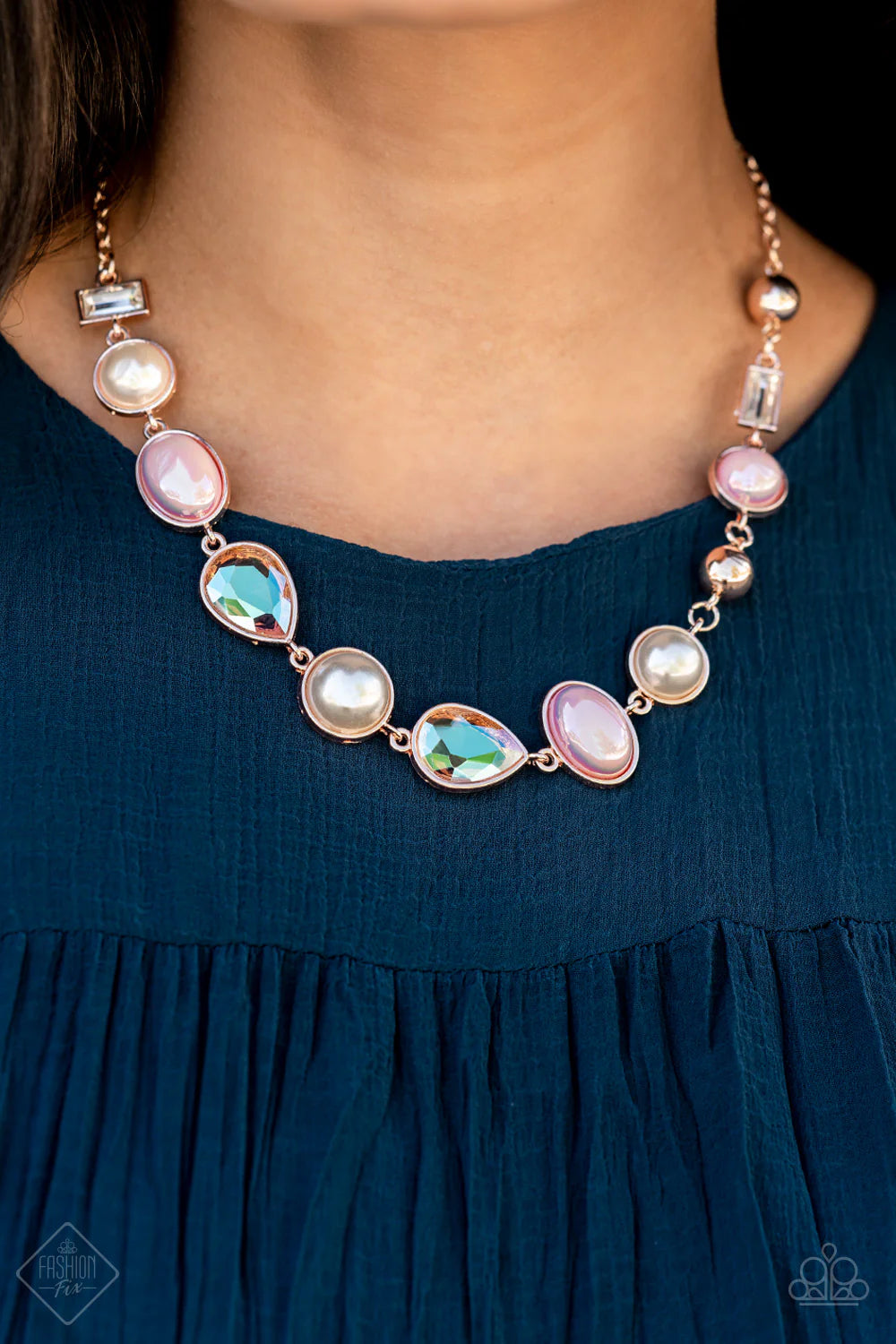 3-Piece Rose Gold Pale Rosette Pearl Iridescent Teardrop Ethereal Set SET#7127