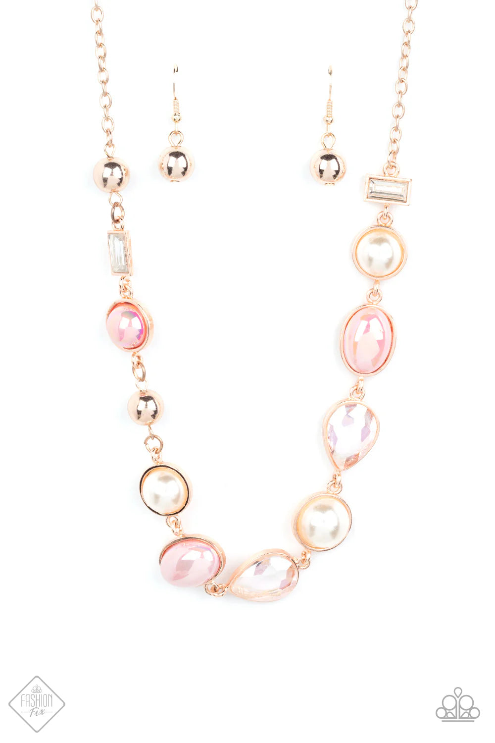 3-Piece Rose Gold Pale Rosette Pearl Iridescent Teardrop Ethereal Set SET#7127