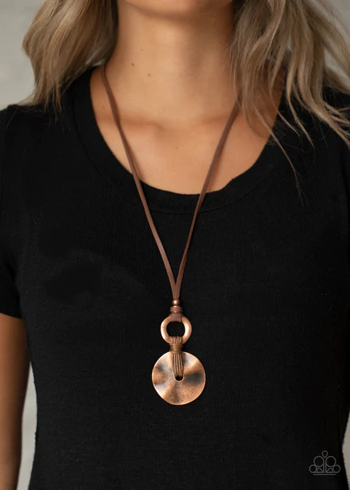 Nautical Nomad - Rustic Copper Hammered Knotted Leather Necklace N#4378