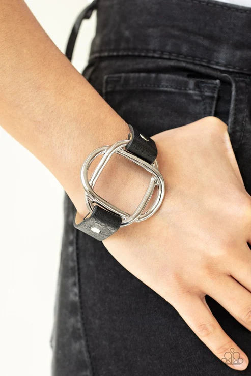 Nautically Knotted - Black Knotted Swirl Stacked Leather Adjustable Snap Closure Bracelet B#4371