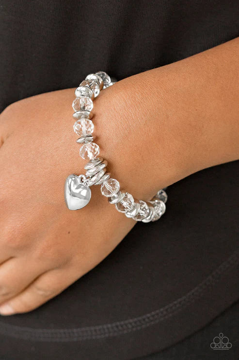 Need I Say AMOUR? - White 3D Heart Crystal Accent Bracelet B#6253