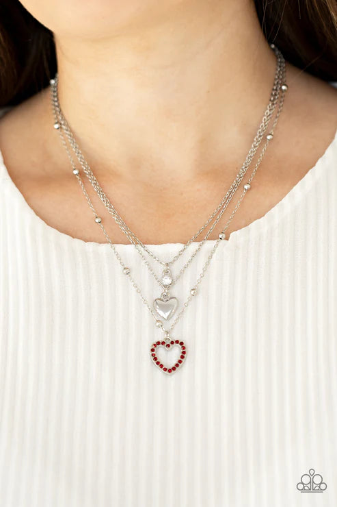 Never Miss a Beat - Red Mismatched Heart Encrusted Necklace N#3251