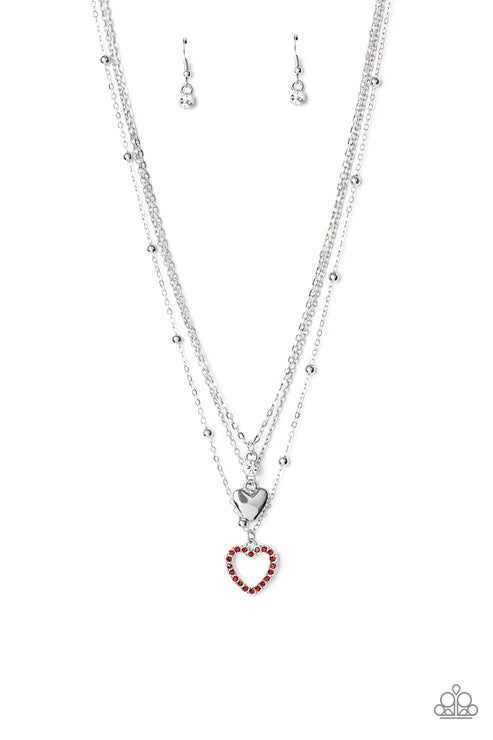 Never Miss a Beat - Red Mismatched Heart Encrusted Necklace N#3251