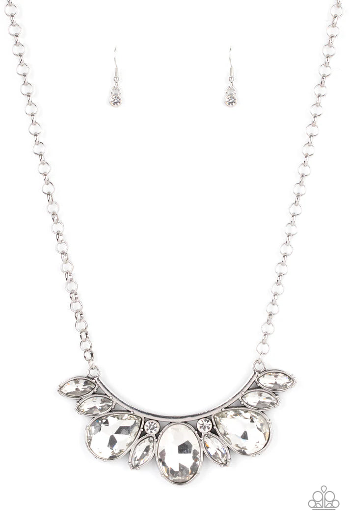 Never SLAY Never - Oversized White Round/Marquise/Teardrop Bowing Encrusted Necklace N#3137
