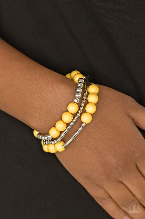 New Adventures - Yellow/Silver Polished Mismatched Accent Bracelet Stack B#4677