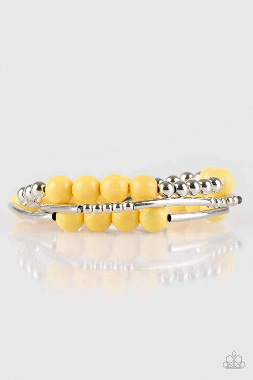 New Adventures - Yellow/Silver Polished Mismatched Accent Bracelet Stack B#4677