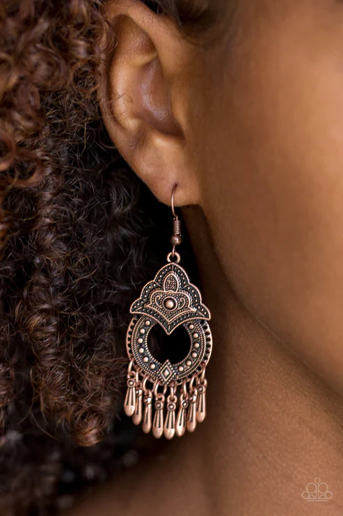 New Delhi Native - Copper Studded Ornate Delhi Tribal Fringe Earrings E#4042