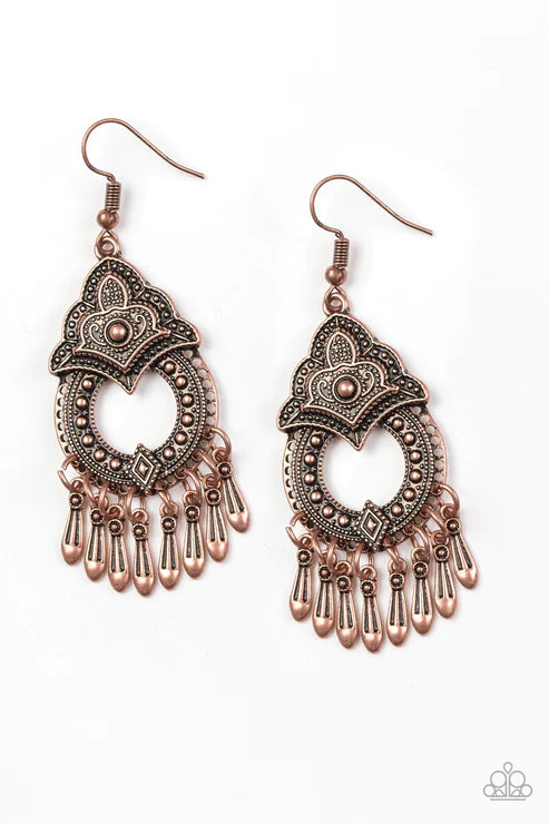 New Delhi Native - Copper Studded Ornate Delhi Tribal Fringe Earrings E#4042