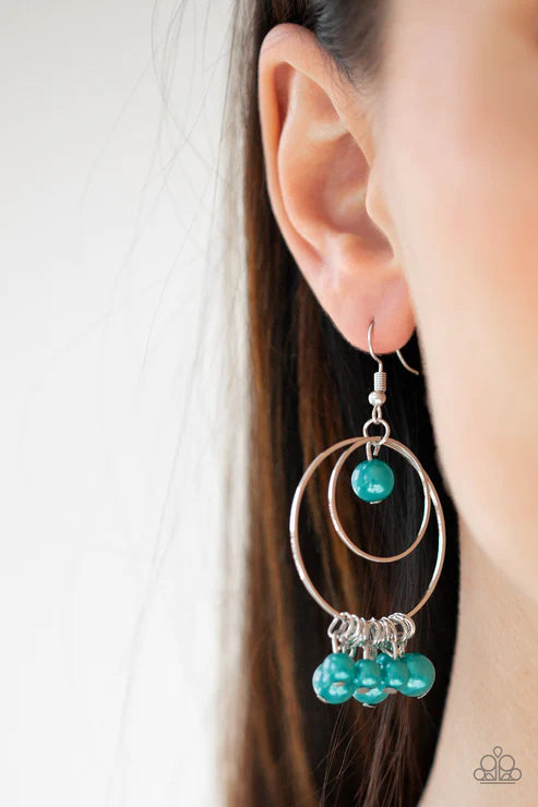 New York Attraction - Green Pearl Fringe Hoop Earrings E#3860