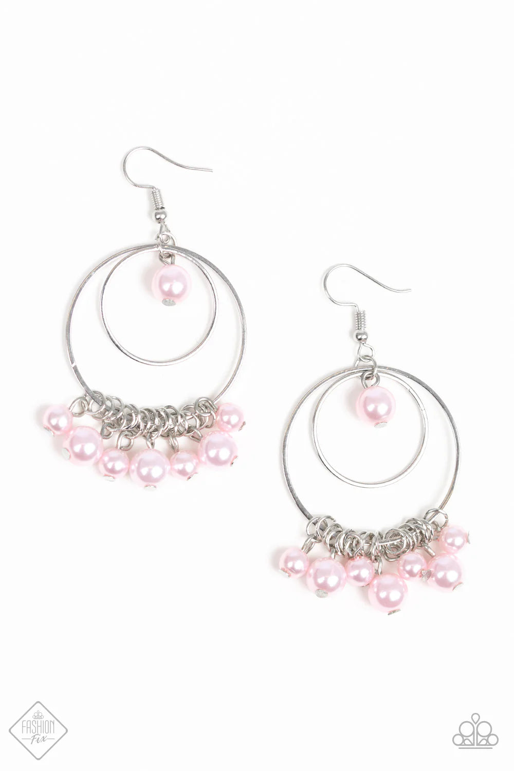 New York Attraction - Pink Pearl Fringe Hoop Earrings E#2182