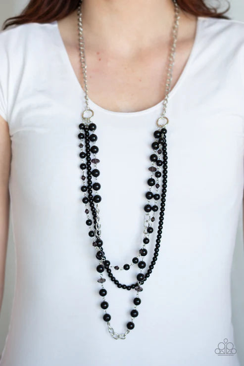 New York City Chic - Black Pearl Smoky Crystal Necklace N#6599