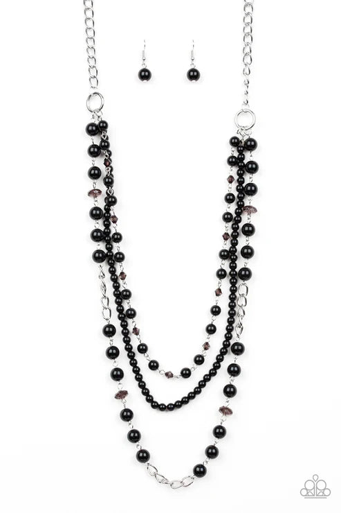 New York City Chic - Black Pearl Smoky Crystal Necklace N#6599