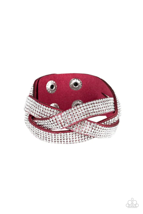 Nice Girls Finish Last - Pink/White Encrusted Trio Braid Suede Wrap Adjustable Snap Closure Bracelet B#3636