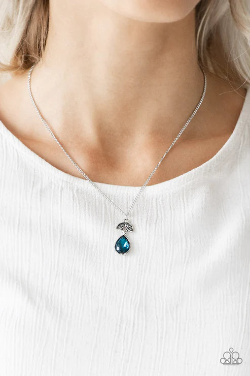 Nice To Meet You - Blue/Hematite Encrusted 3D Leafy Filigree Teardrop Necklace N#6112