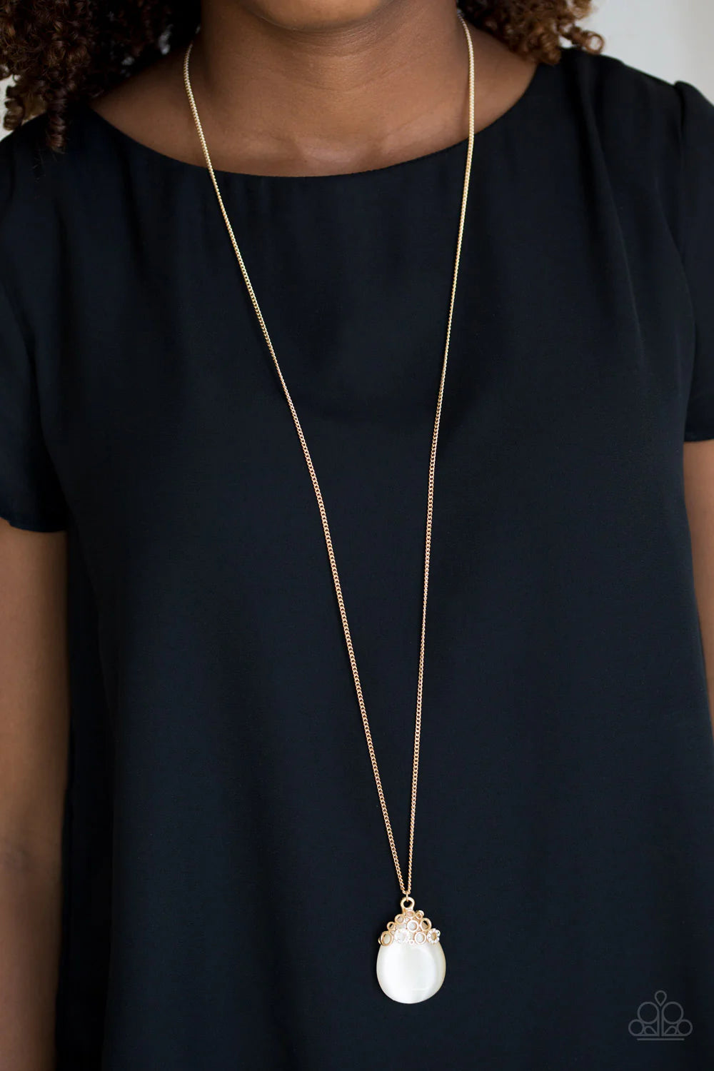 Nightcap and Gown - Bubbly Gold Cat's Encrusted Eye Moonstone Teardrop Necklace N#7160