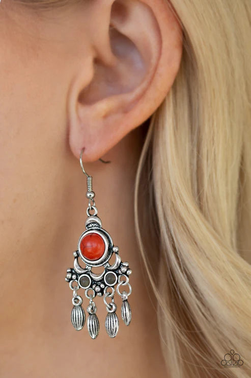 No Place Like HOMESTEAD - Multi (Orange/Gray) Ornate Stone Accent Fringe Earrings E#3926