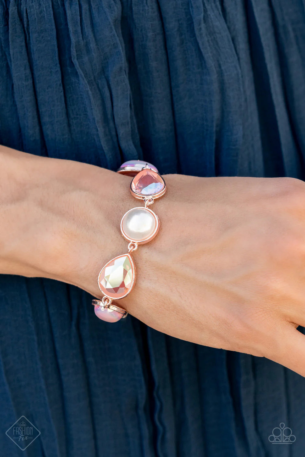 3-Piece Rose Gold Pale Rosette Pearl Iridescent Teardrop Ethereal Set SET#7127