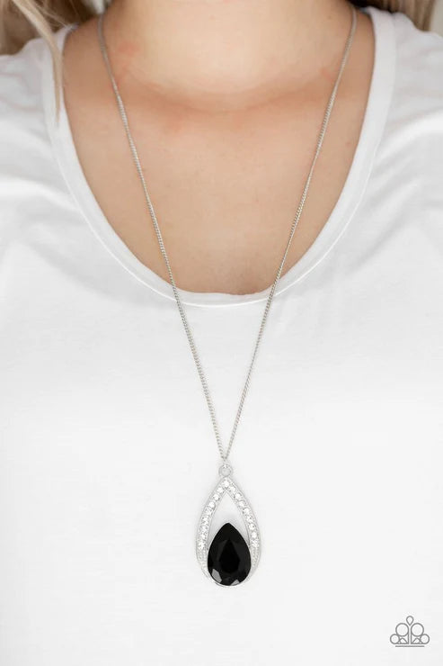 Notorious Noble - Oversized Black Encrusted Teardrop Necklace N#6546