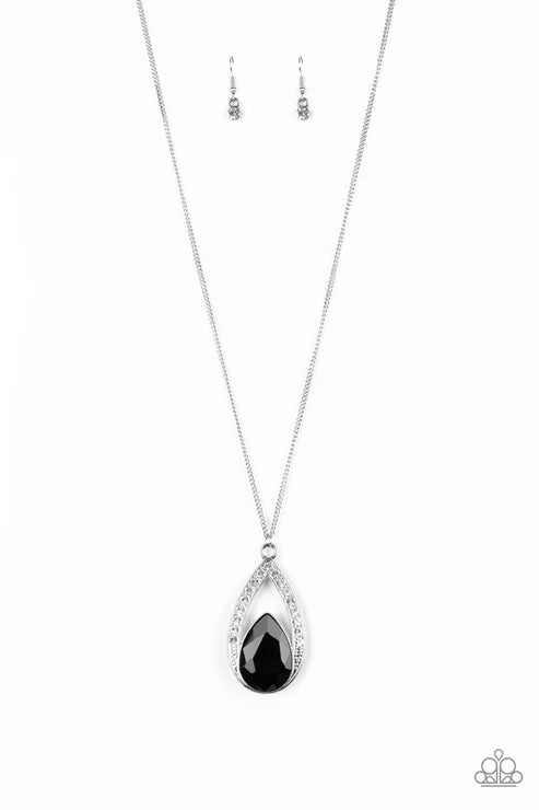 Notorious Noble - Oversized Black Encrusted Teardrop Necklace N#6546