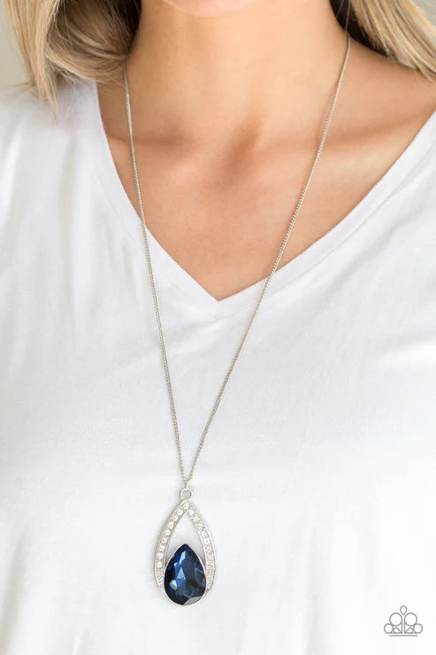 Notorious Noble - Oversized French Blue Encrusted Teardrop Necklace N#6549