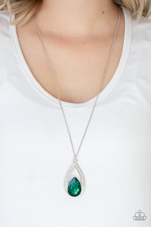 Notorious Noble - Oversized Green Encrusted Teardrop Necklace N#5720