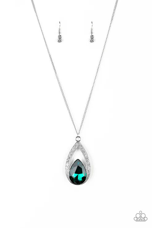 Notorious Noble - Oversized Green Encrusted Teardrop Necklace N#5720