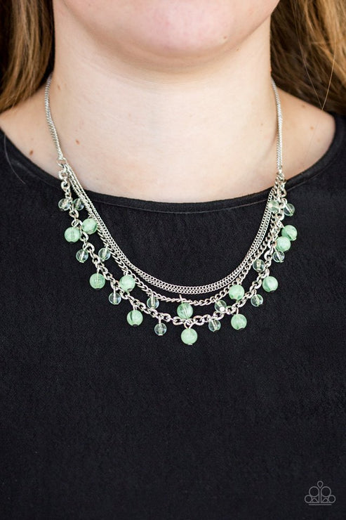 Ocean Odyssey - Bubbly Green Cloudy/Glassy Mismatched Chain Fringe Necklace N#3571