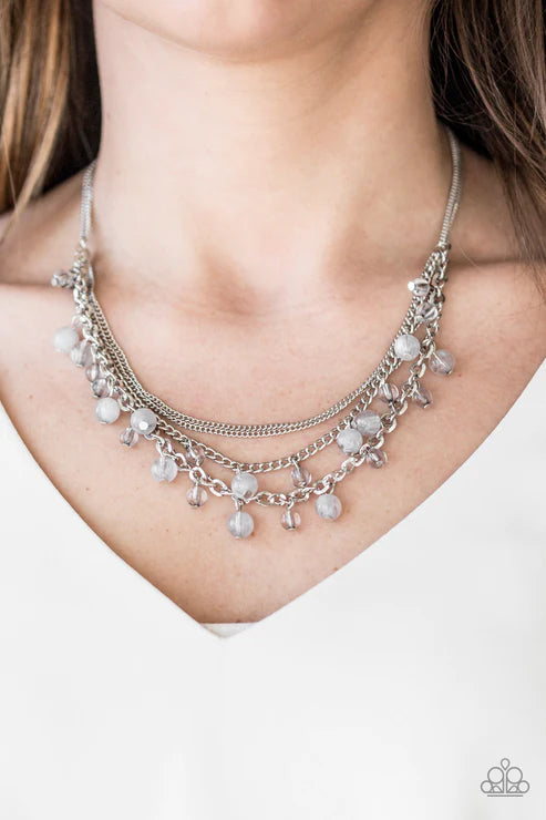Ocean Odyssey - Bubbly Silver/Glacier Gray Cloudy/Glassy Mismatched Chain Fringe Necklace N#4376