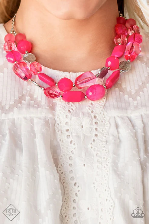 2-Piece Oversized Raspberry Sorbet Pink/Silver Opaque Flamboyant Crystal Set SET#6628