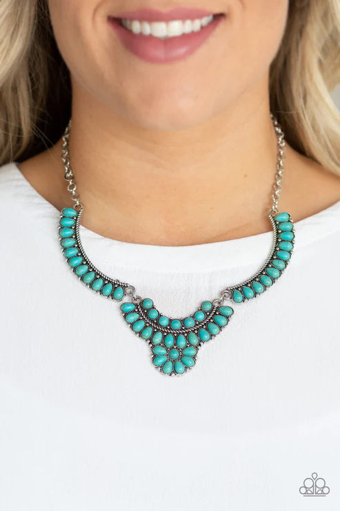 Omega Oasis - Blue Interconnected Round/Teardrop Floral Stone Necklace N#5473