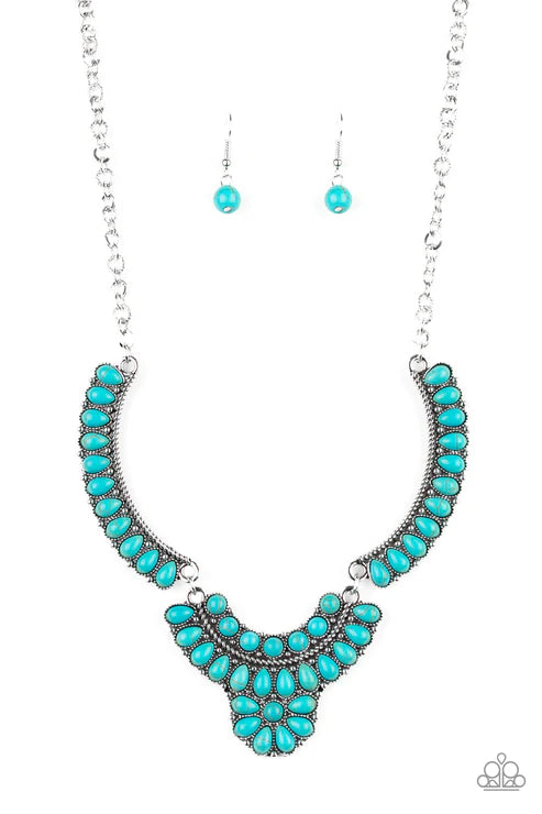 Omega Oasis - Blue Interconnected Round/Teardrop Floral Stone Necklace N#5473
