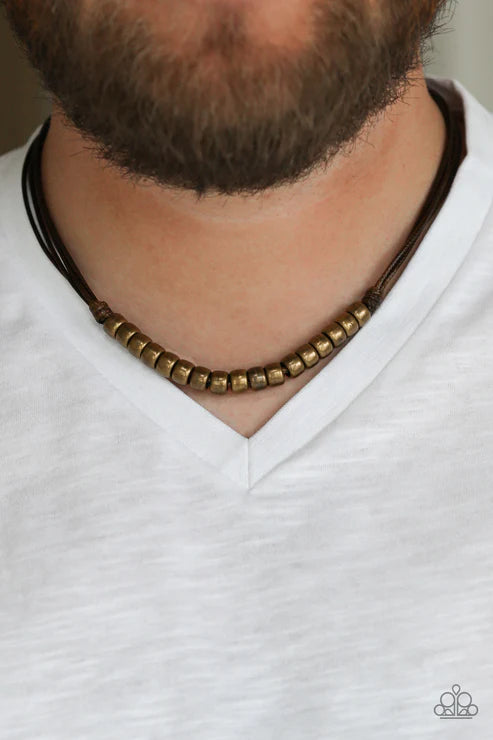 On The TREASURE Hunt - Brown/Brass Knotted Cording Button Loop Closure Urban Necklace N#4587