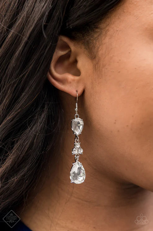 Once Upon a Twinkle - White Trio Encrusted Teardrop Earrings E#7434