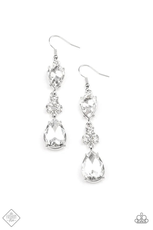 Once Upon a Twinkle - White Trio Encrusted Teardrop Earrings E#7434