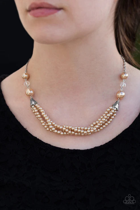 One-WOMAN Show - Oversized Brown Pearl Crystal Necklace N#5540