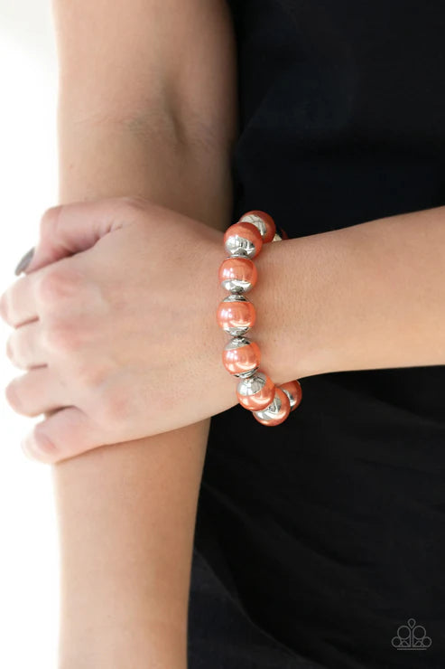 One Woman Show-STOPPER - Oversized Orange (Coral) Capped Pearl Bracelet B#5299