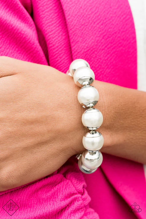 One Woman Show-STOPPER - Oversized White Capped Pearl Bracelet B#5390