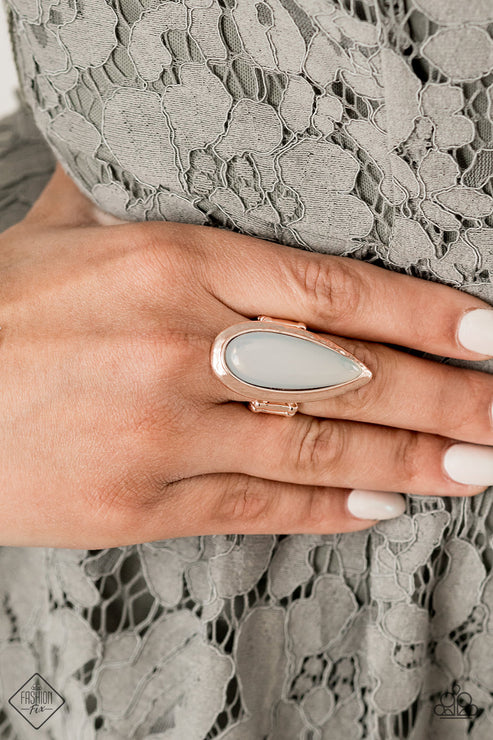 Opal Oasis - Oversized Rose Gold Opalescent Shimmer Hammered Teardrop Ring R#5194