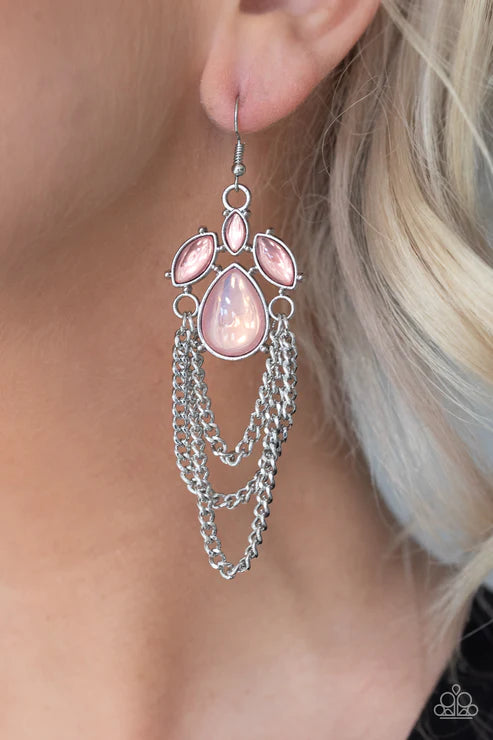 Opalescence Essence - Oversized Opalescent Pink Draped Earrings E#3925