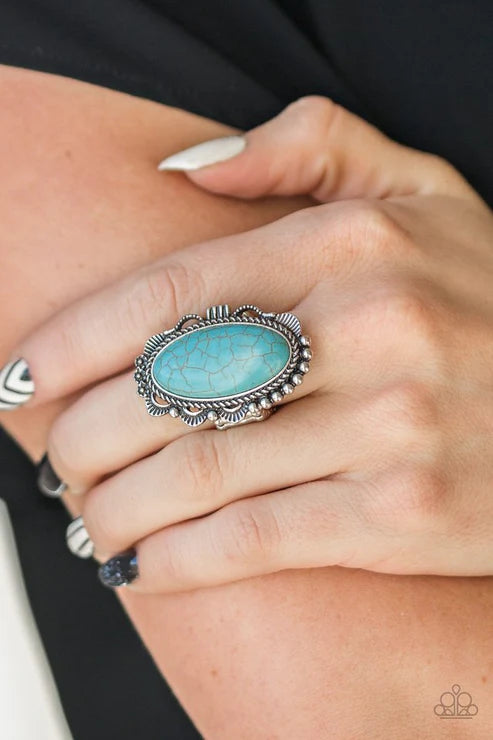 Open Range - Oversized Blue Ripple Studded/Serrated Textured Stone Ring R#5246