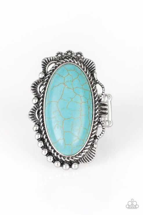 Open Range - Oversized Blue Ripple Studded/Serrated Textured Stone Ring R#5246