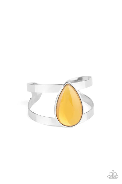 Optimal Opalescence - Oversized Yellow Bubbly Opalescent Teardrop Airy Cuff Ethereal Bracelet B#7429