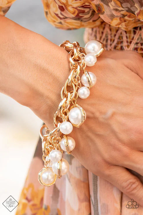 2-Piece Oversized Chunky Gold Pearl Linked Chain Set SET#6690