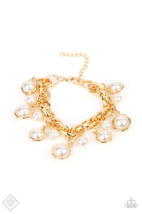 2-Piece Oversized Chunky Gold Pearl Linked Chain Set SET#6690