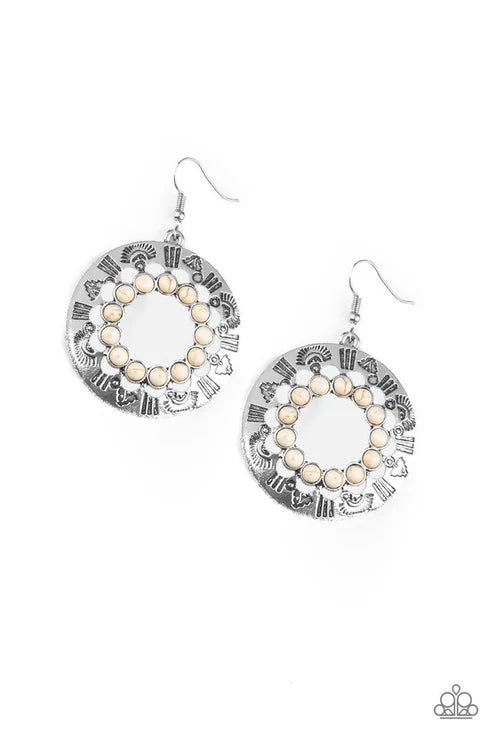 Organically Omega - White Stones Spin Hoop Stamped Tribal Earrings E#6233