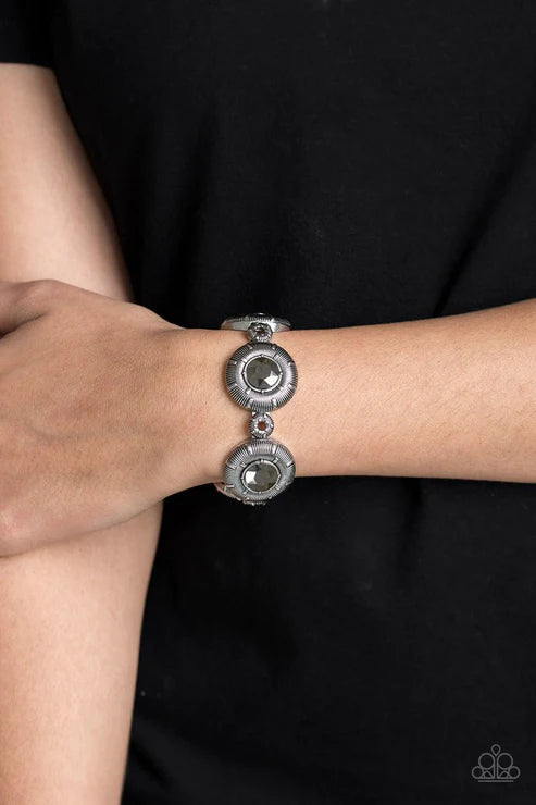 Original Opulence - Oversized Silver Hematite Dramatic Edgy Accent Bracelet B#3670