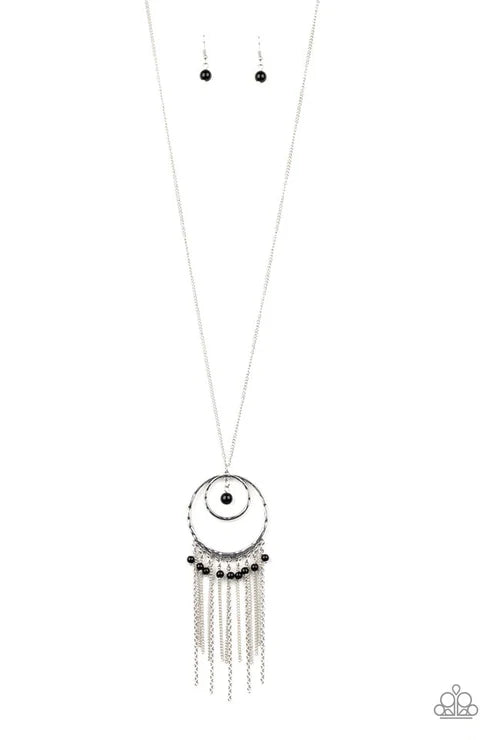 Out Of Bounds Shimmer - Black Tassel Fringe Necklace N#6268