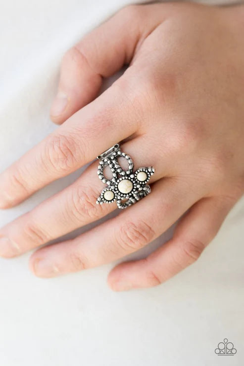 Outback Oasis - White Frilly Studded Texture Stone Ring R#5357