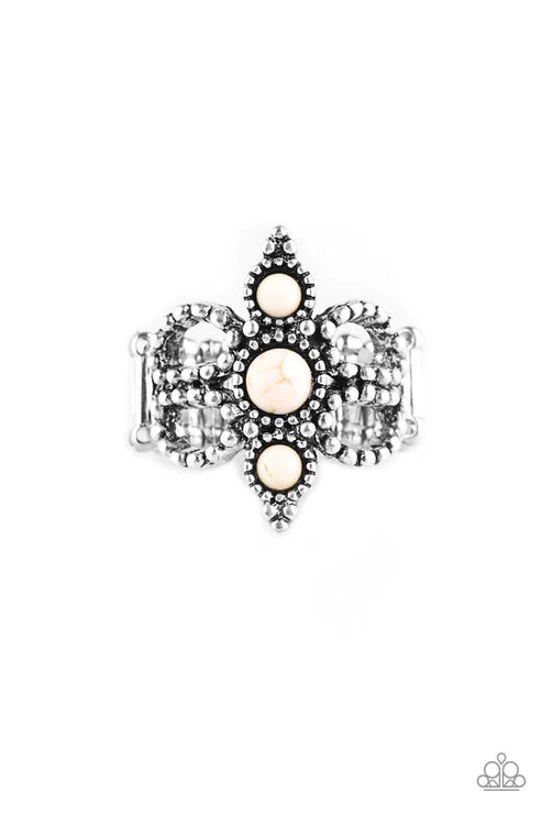 Outback Oasis - White Frilly Studded Texture Stone Ring R#5357