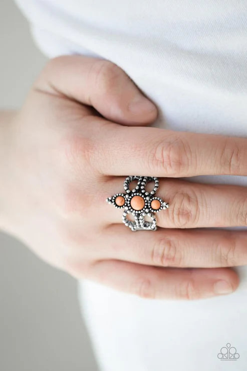 Outback Oasis - Orange Frilly Studded Texture Stone Ring R#6593